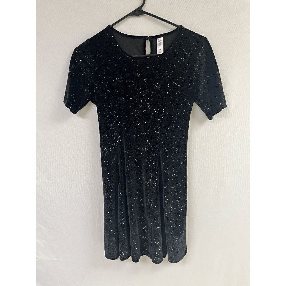 Justice Girls Tunic Short Sleeve Crew neck Velvet with Sequins Dress Black Sz 14